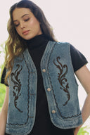 Embroidered Denim Vest V0053