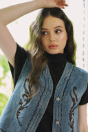 Embroidered Denim Vest V0053