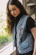Embroidered Denim Vest V0053