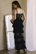 LACE RUFFLE SLIT MAXI DRESS WITH BACK ZIPPER MATCH JACKET J0038