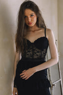 LACE RUFFLE SLIT MAXI DRESS WITH BACK ZIPPER MATCH JACKET J0038