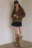 LONG SLEEVE LEOPARD BUTTON DOWN SWEATER