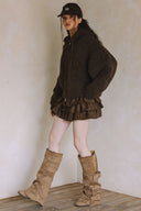 LONG SLEEVE TWO WAY ZIPPER SWEATER CARDIGAN WITH HOODIE