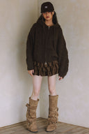LONG SLEEVE TWO WAY ZIPPER SWEATER CARDIGAN WITH HOODIE