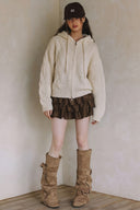 LONG SLEEVE TWO WAY ZIPPER SWEATER CARDIGAN WITH HOODIE