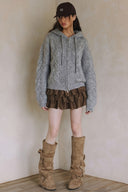 LONG SLEEVE TWO WAY ZIPPER SWEATER CARDIGAN WITH HOODIE