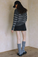 TWO WAY ZIPPER STRIPED SWEATER CARDIGAN