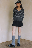 TWO WAY ZIPPER STRIPED SWEATER CARDIGAN