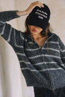 TWO WAY ZIPPER STRIPED SWEATER CARDIGAN