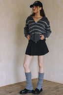 TWO WAY ZIPPER STRIPED SWEATER CARDIGAN