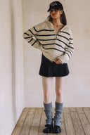 TWO WAY ZIPPER STRIPED SWEATER CARDIGAN