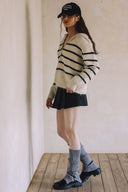 TWO WAY ZIPPER STRIPED SWEATER CARDIGAN