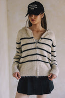 TWO WAY ZIPPER STRIPED SWEATER CARDIGAN