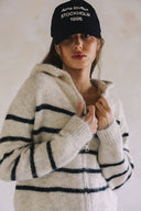 TWO WAY ZIPPER STRIPED SWEATER CARDIGAN