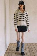 TWO WAY ZIPPER STRIPED SWEATER CARDIGAN