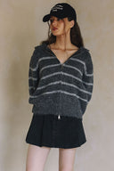 TWO WAY ZIPPER STRIPED SWEATER CARDIGAN T0011