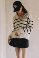 TWO WAY ZIPPER STRIPED SWEATER CARDIGAN T0011