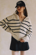 TWO WAY ZIPPER STRIPED SWEATER CARDIGAN T0011