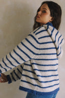 LONG SLEEVE STRIPED TOGGLE BUTTON SWEATER CARDIGAN WITH HOODIE MATCH WITH PANTS P0023