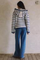 LONG SLEEVE STRIPED TOGGLE BUTTON SWEATER CARDIGAN WITH HOODIE MATCH WITH PANTS P0023