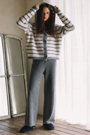 LONG SLEEVE STRIPED TOGGLE BUTTON SWEATER CARDIGAN WITH HOODIE MATCH WITH PANTS P0023