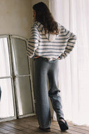 LONG SLEEVE STRIPED TOGGLE BUTTON SWEATER CARDIGAN WITH HOODIE MATCH WITH PANTS P0023