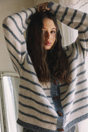 LONG SLEEVE STRIPED TOGGLE BUTTON SWEATER CARDIGAN WITH HOODIE MATCH WITH PANTS P0023