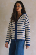 STRIPED TOGGLE BUTTON SWEATER HOODIE CARDIGAN G0012