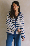 STRIPED TOGGLE BUTTON SWEATER HOODIE CARDIGAN G0012