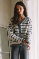 STRIPED TOGGLE BUTTON SWEATER HOODIE CARDIGAN G0012