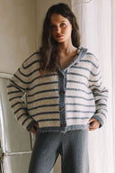 STRIPED TOGGLE BUTTON SWEATER HOODIE CARDIGAN G0012