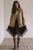 SUEDE JACKET WITH POCKETS MATCH SKIRT S0035