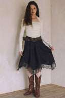 LACE TRIM SUEDE SKIRT  S0017