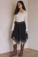 LACE TRIM SUEDE SKIRT  S0017