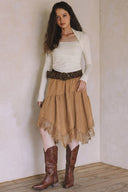 LACE TRIM SUEDE SKIRT  S0017