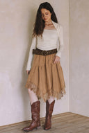 LACE TRIM SUEDE SKIRT  S0017