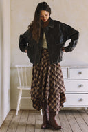 ASYMMETRICAL PLAID MAXI SKIRT MATCH WITH TOP T0027 AND JACKET J0038