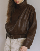 Ruched shoulder PU Jacket J0080