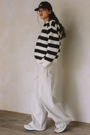 COZY STRIPED KNIT HENLEY SOFT SWEATER MATCH SKIRT S0039