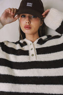 COZY STRIPED KNIT HENLEY SOFT SWEATER MATCH SKIRT S0039