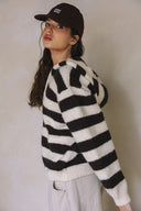 COZY STRIPED KNIT HENLEY SOFT SWEATER T0001