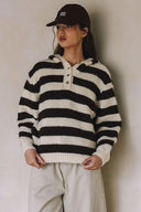 COZY STRIPED KNIT HENLEY SOFT SWEATER T0001