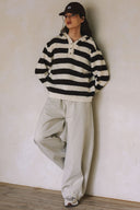 COZY STRIPED KNIT HENLEY SOFT SWEATER T0001