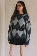LONG SLEEVE DIAMOND-PATTERNED SWEATER T0007