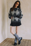 LONG SLEEVE DIAMOND-PATTERNED SWEATER T0007
