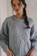 LONG SLEEVE EMBROIDERED FLORAL SWEATER