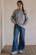LONG SLEEVE EMBROIDERED FLORAL SWEATER