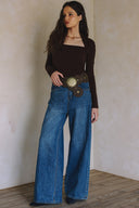 LONG SLEEVE SQUARE NECK TOP MATCH SKIRT S0017