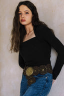 LONG SLEEVE SQUARE NECK TOP MATCH SKIRT S0017