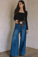 LONG SLEEVE SQUARE NECK TOP MATCH SKIRT S0017